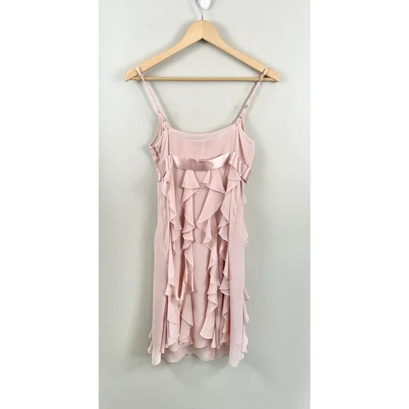 BCBG MAX AZRIA Strappy Dress Cascading Ruffle Silk Fairy Blush Pink Sz 2 - Picture 6 of 11